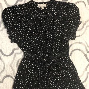 Black and white dot blouse w/ a tie at the waist